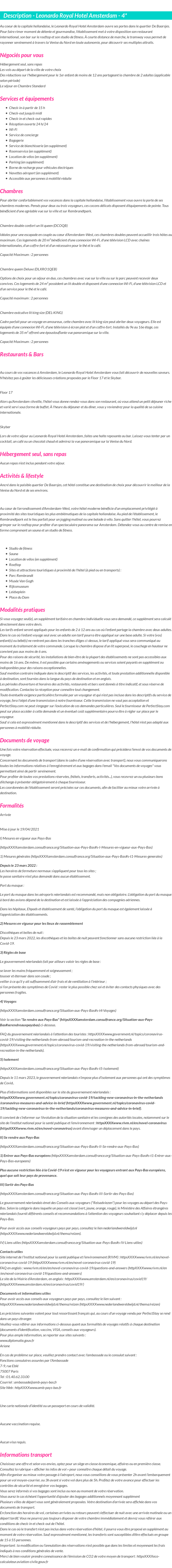 Détails du séjour