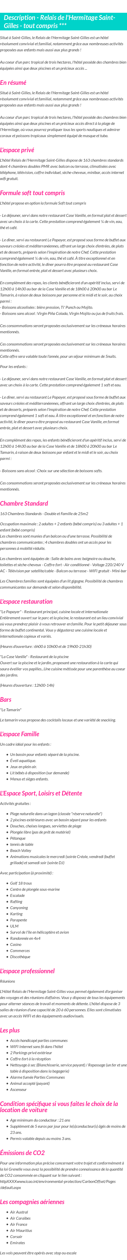 Détails du séjour