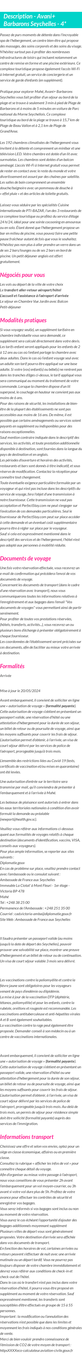 Détails du séjour