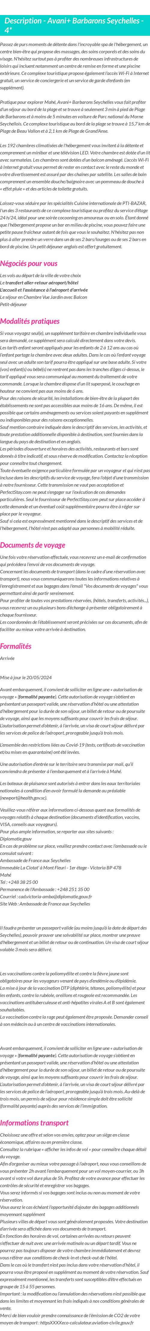 Détails du séjour