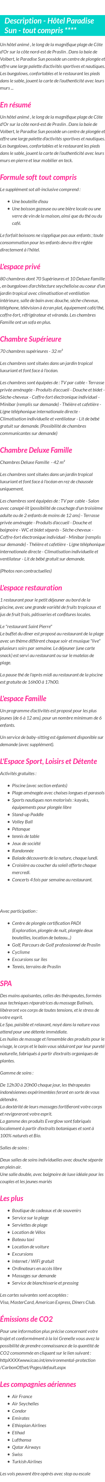Détails du séjour