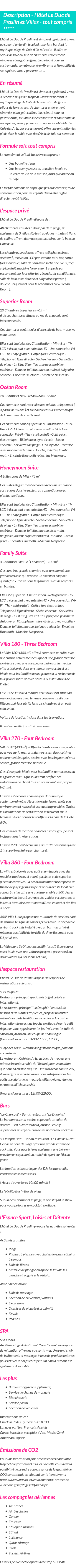 Détails du séjour