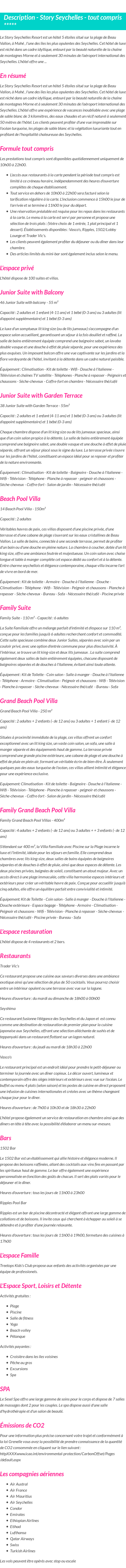 Détails du séjour