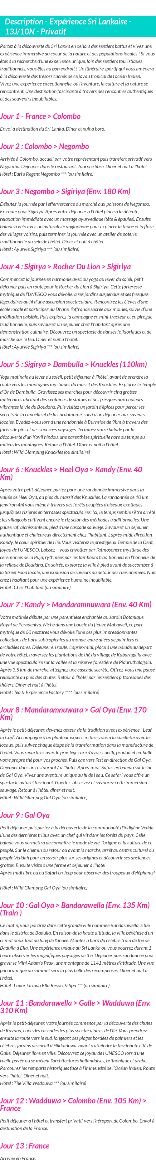 Détails du séjour