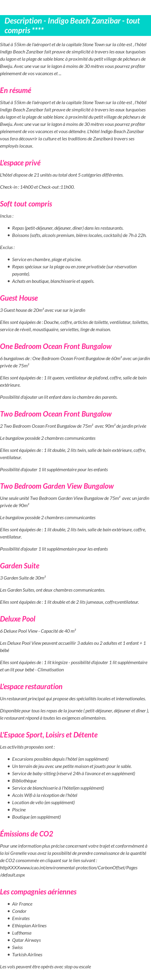 Détails du séjour