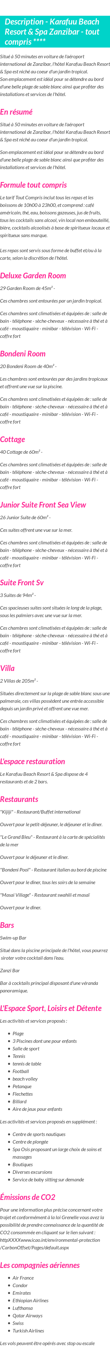 Détails du séjour