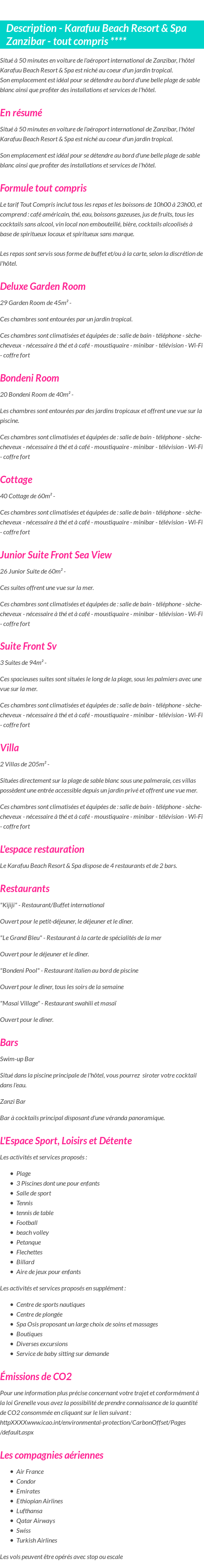 Détails du séjour