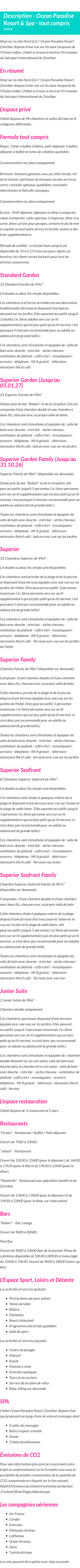 Détails du séjour
