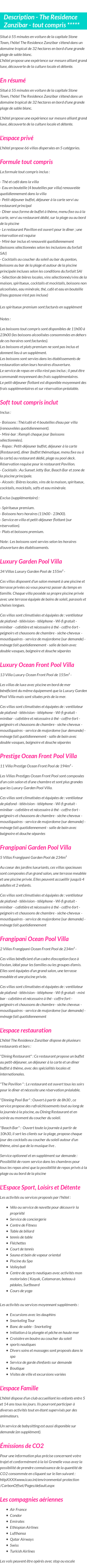 Détails du séjour