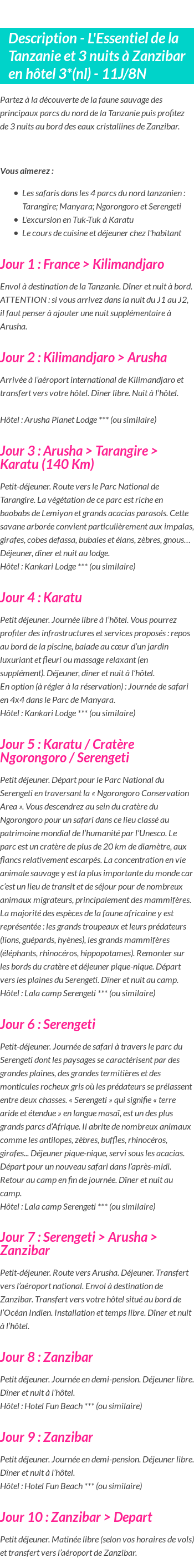 Détails du séjour