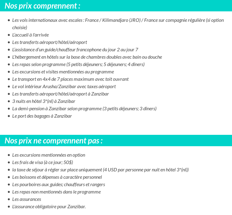Conditions tarifaires