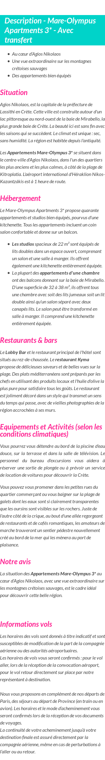 Détails du séjour