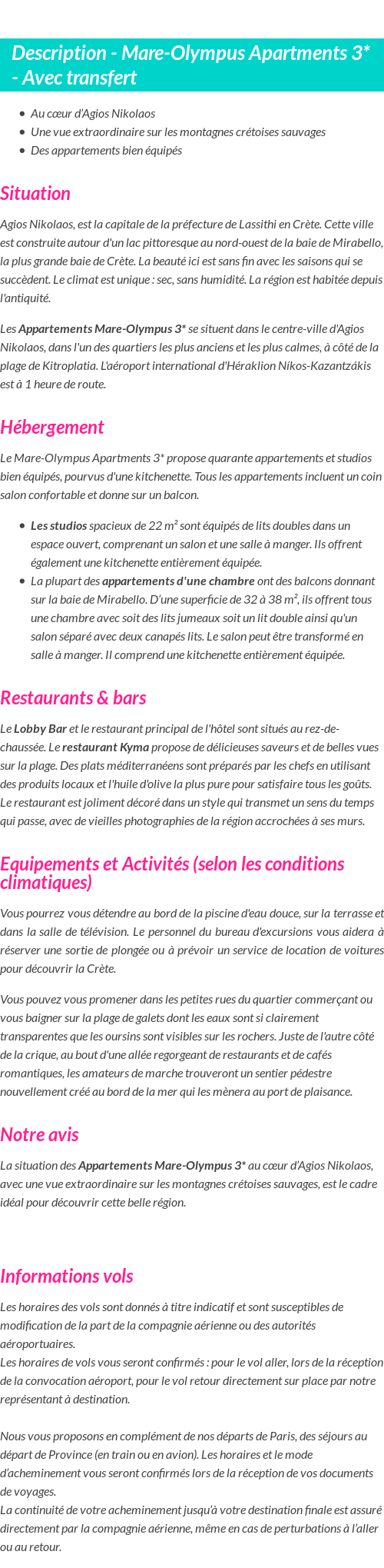 Détails du séjour
