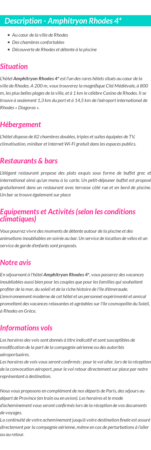 Détails du séjour