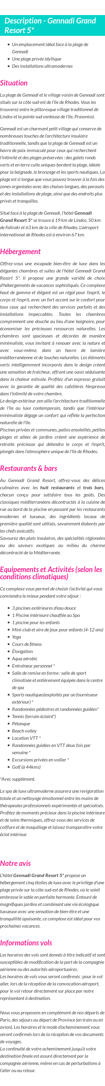 Détails du séjour
