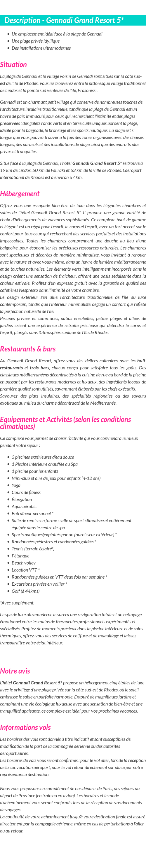 Détails du séjour