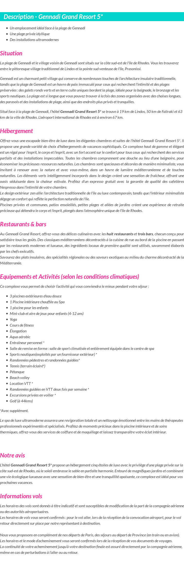 Détails du séjour