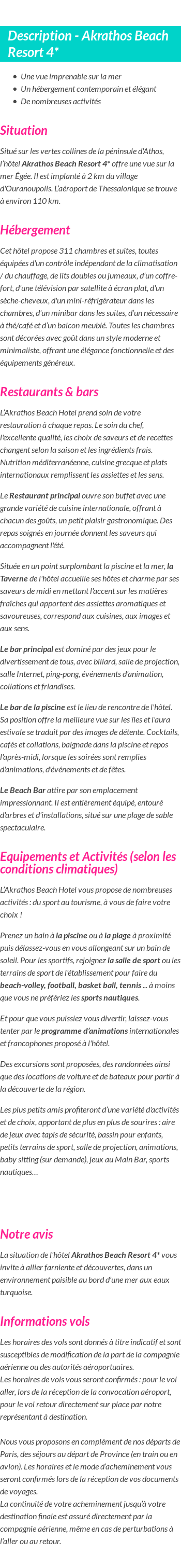 Détails du séjour