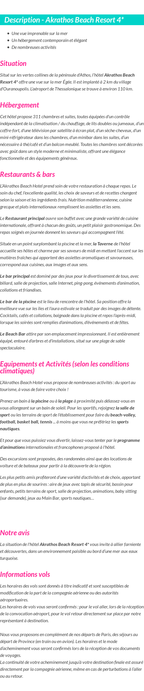 Détails du séjour