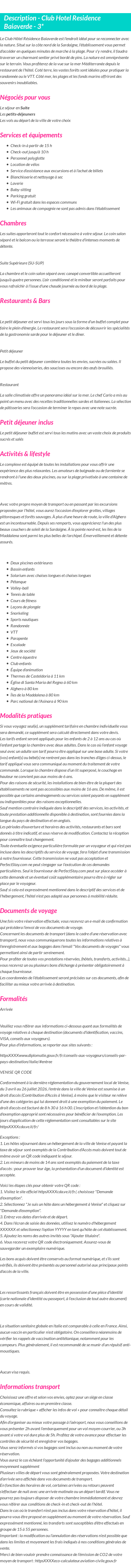 Détails du séjour