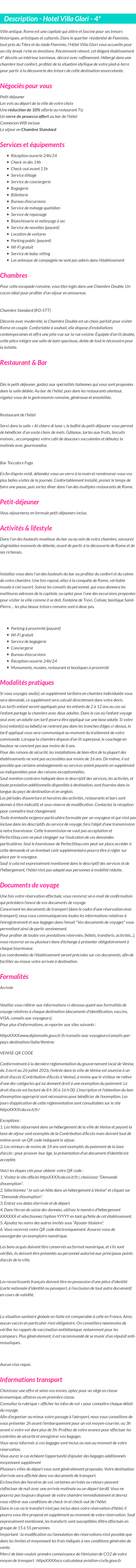 Détails du séjour