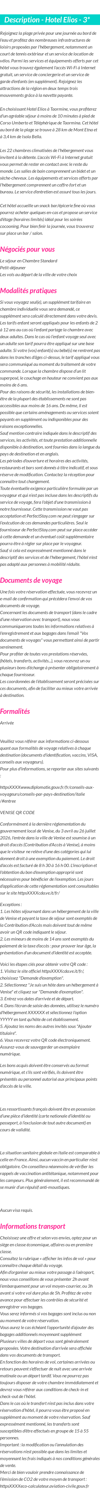 Détails du séjour