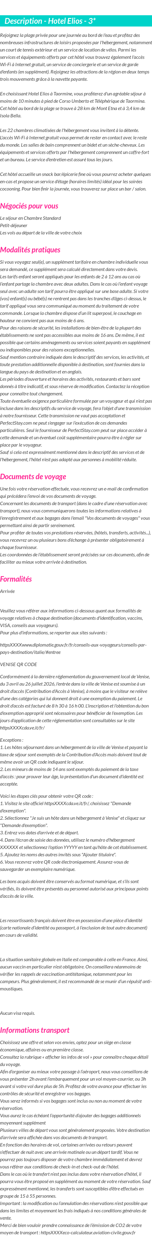 Détails du séjour