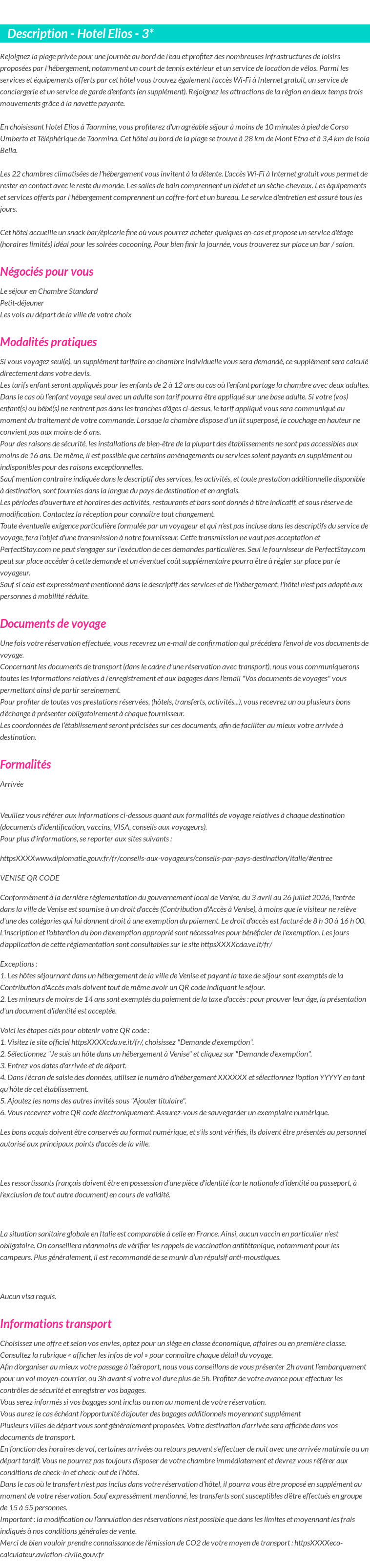 Détails du séjour