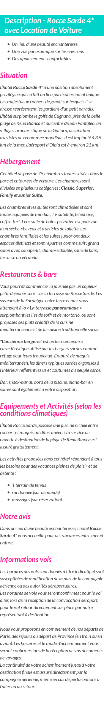 Détails du séjour