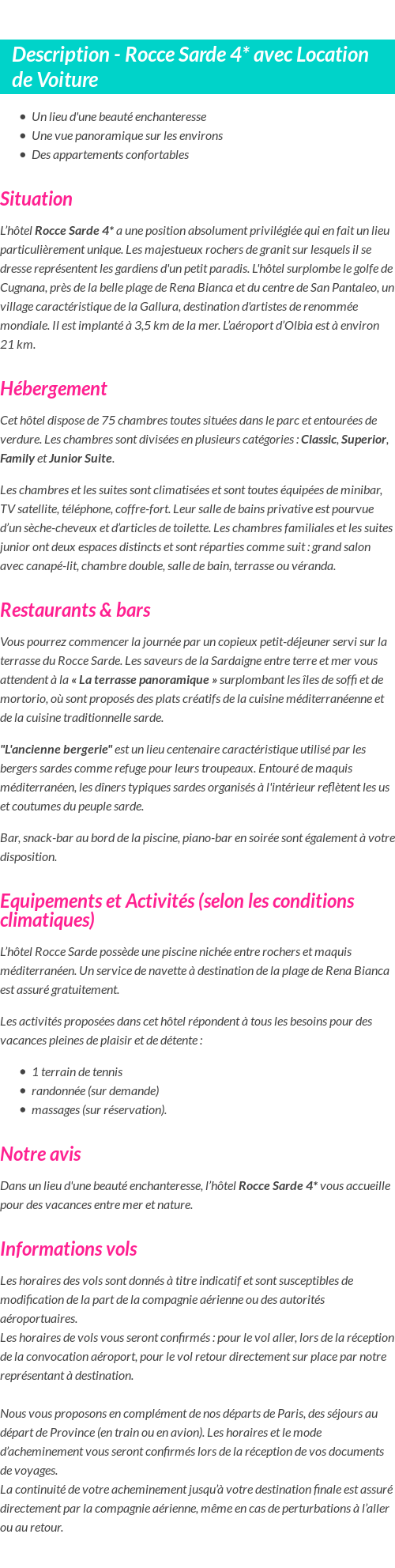 Détails du séjour