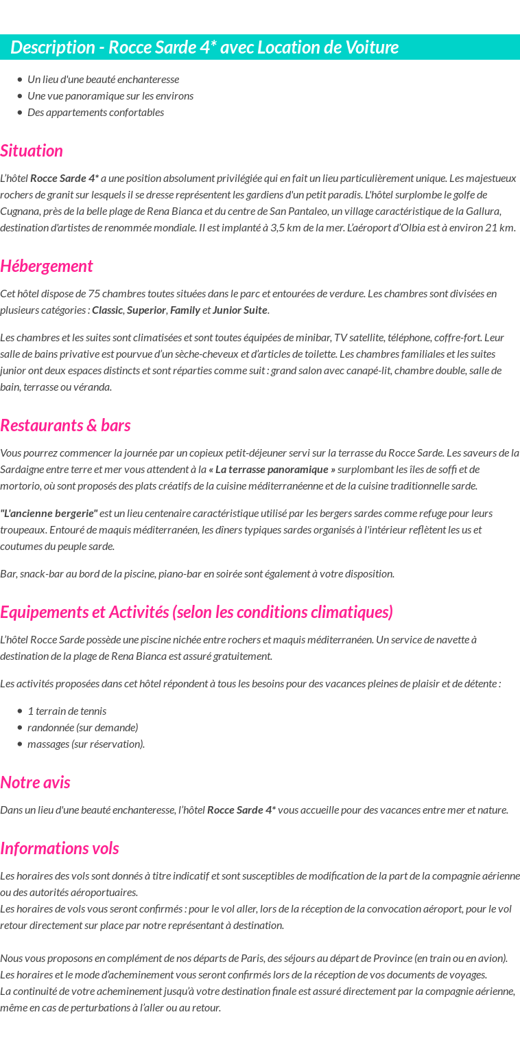 Détails du séjour