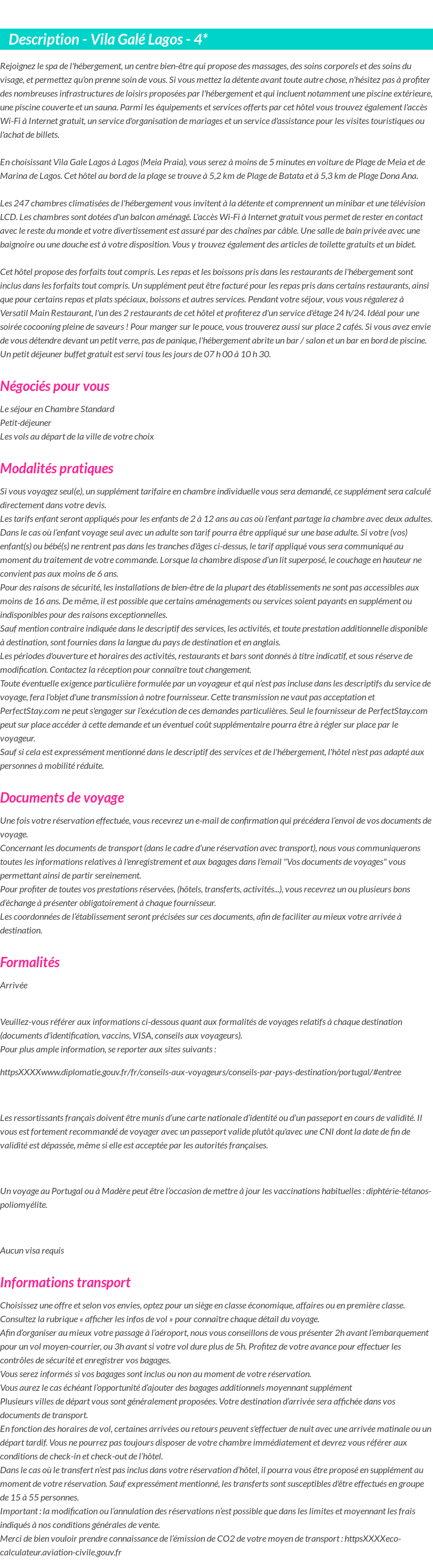 Détails du séjour