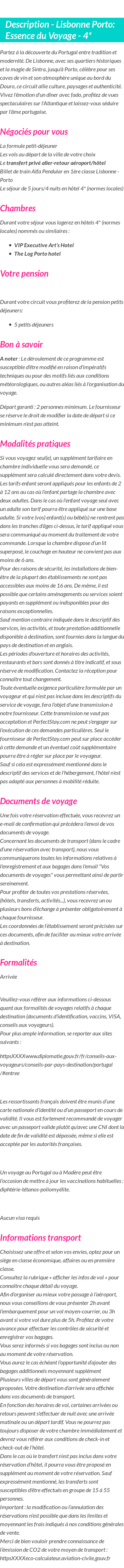 Détails du séjour