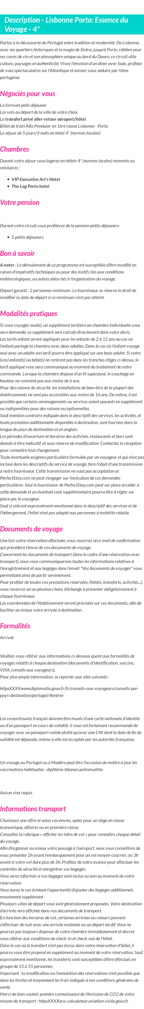 Détails du séjour