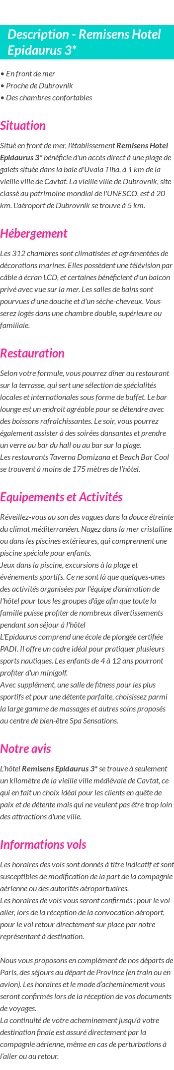 Détails du séjour