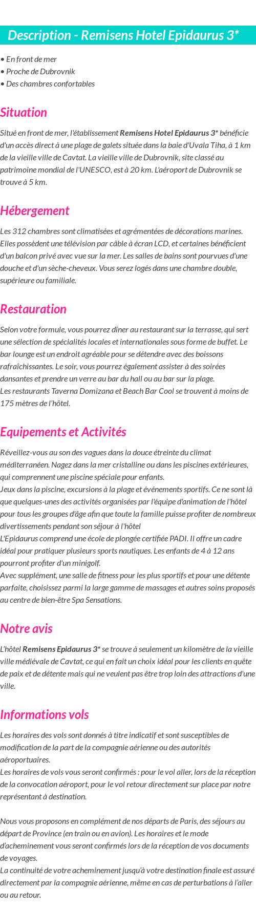 Détails du séjour