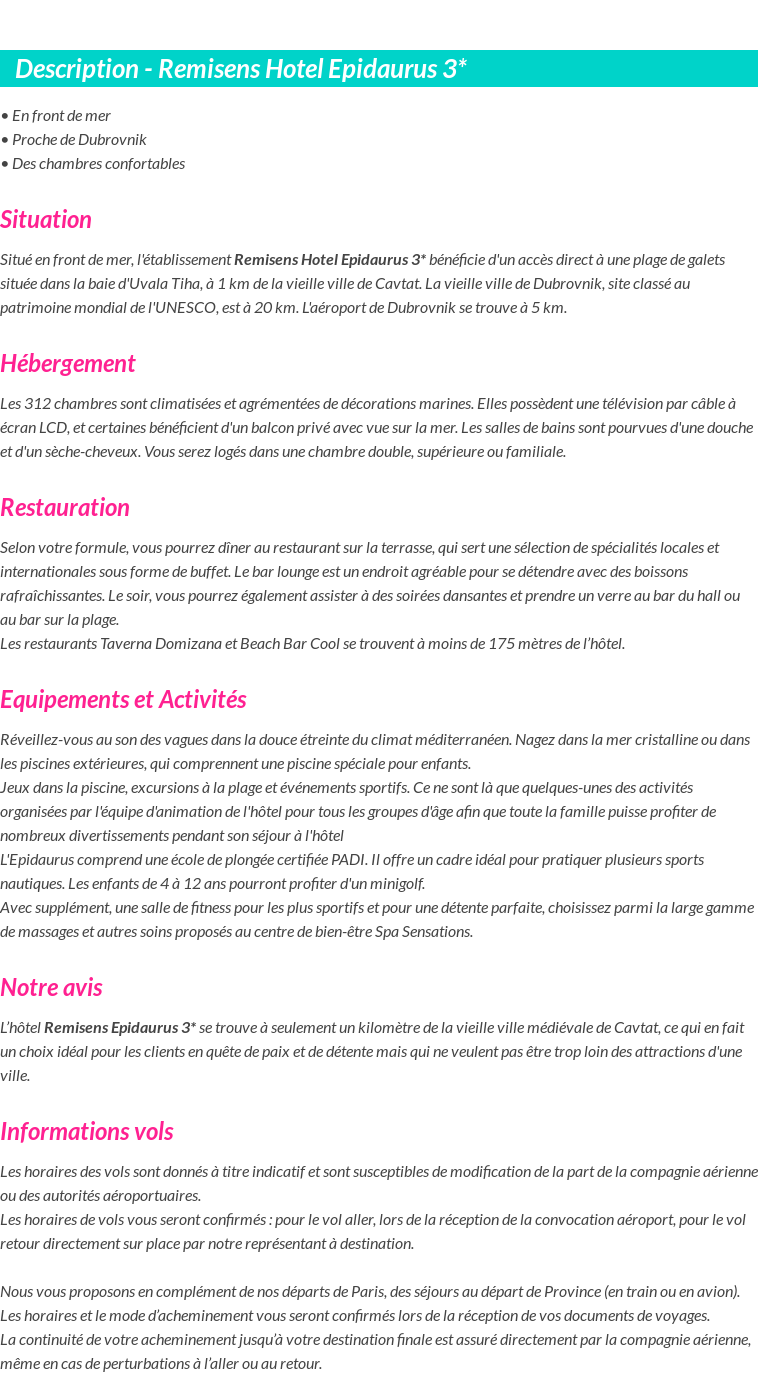 Détails du séjour