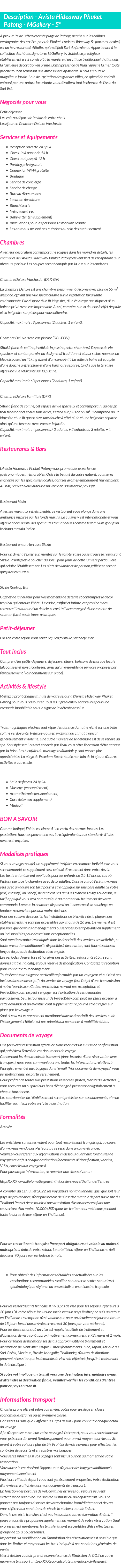 Détails du séjour