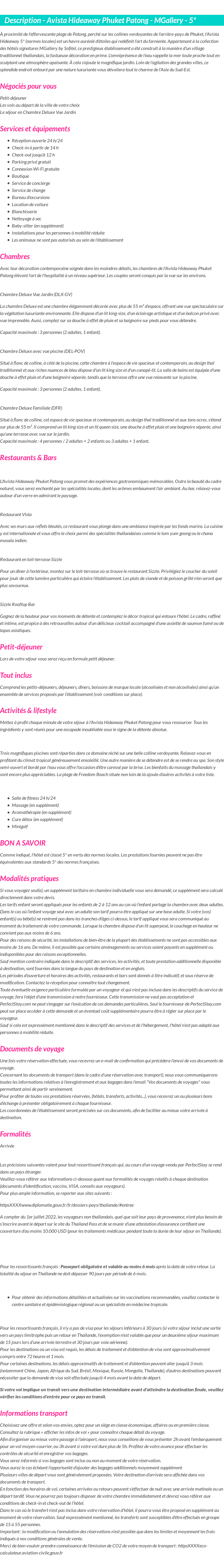 Détails du séjour