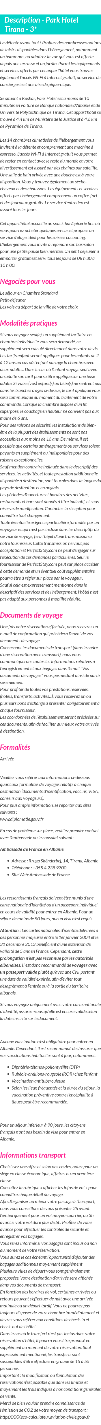 Détails du séjour