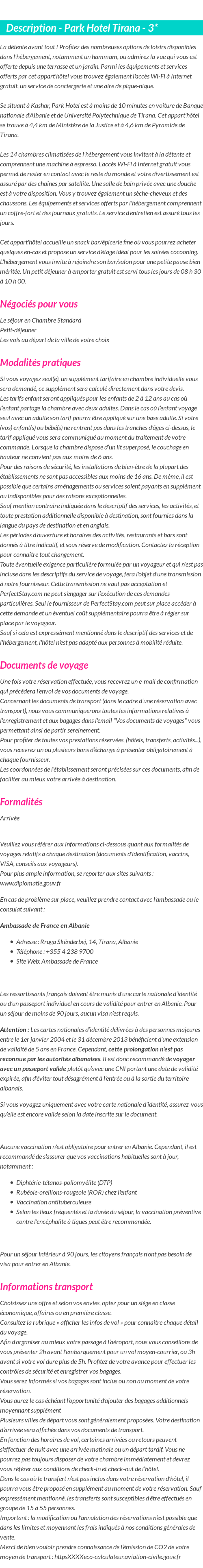 Détails du séjour