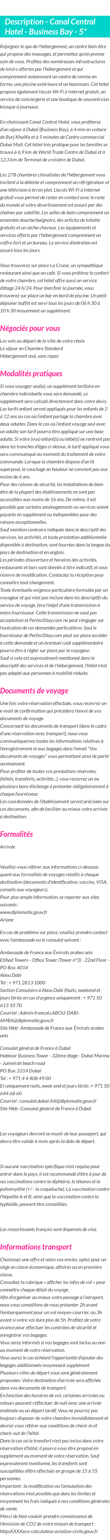 Détails du séjour
