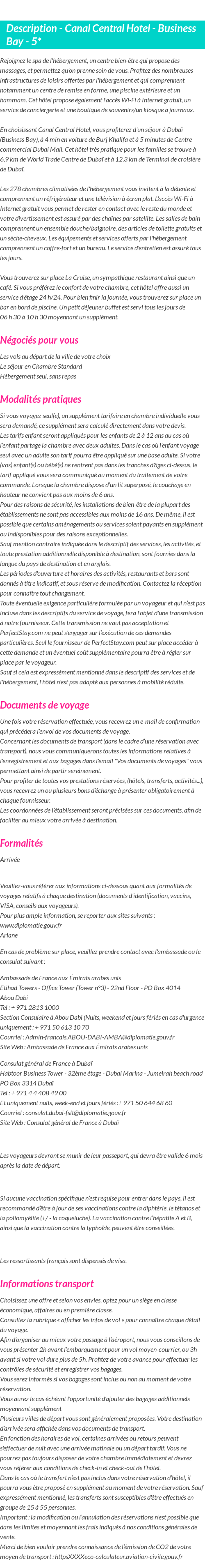 Détails du séjour