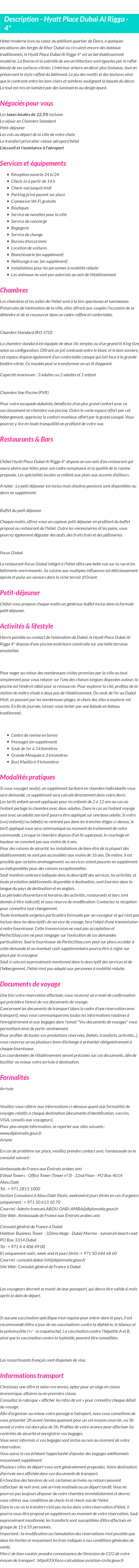 Détails du séjour