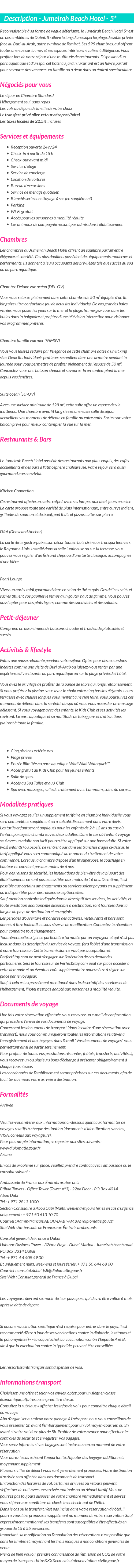 Détails du séjour