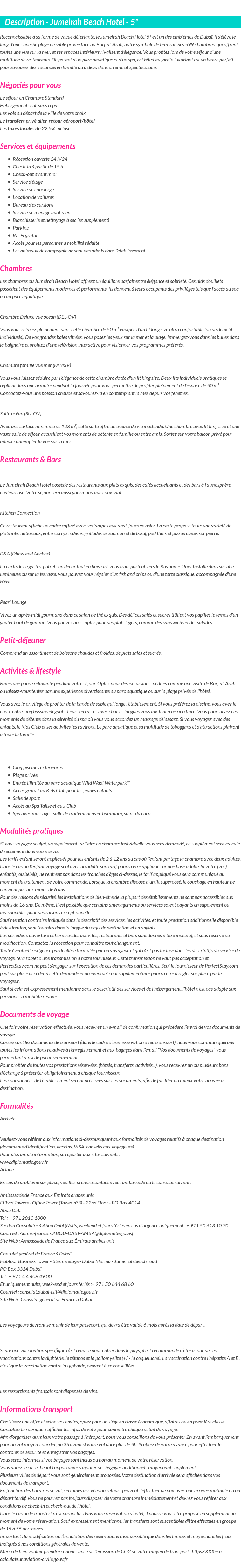 Détails du séjour