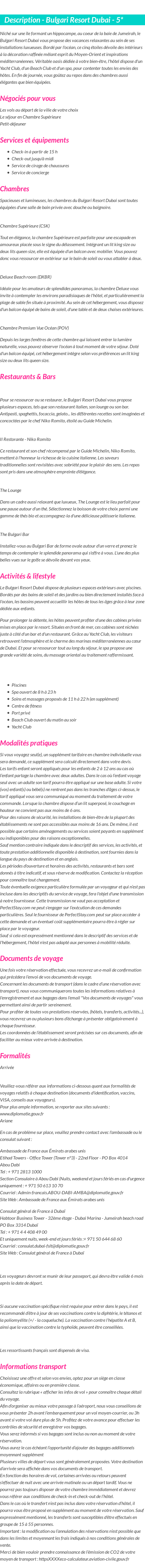 Détails du séjour