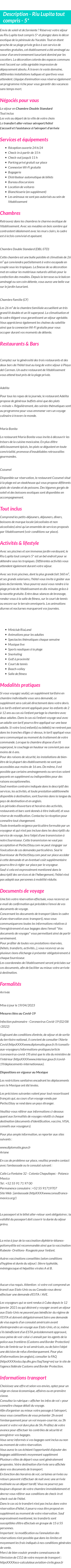 Détails du séjour