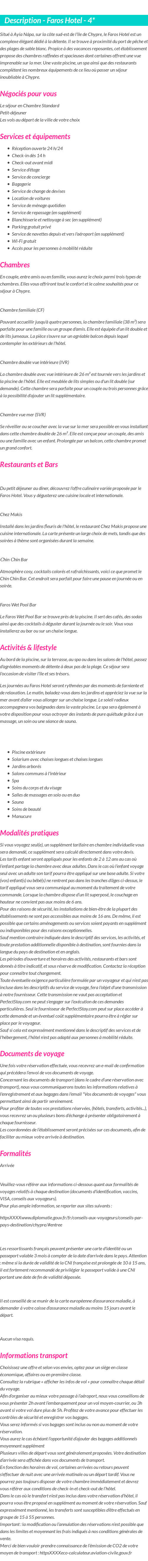 Détails du séjour