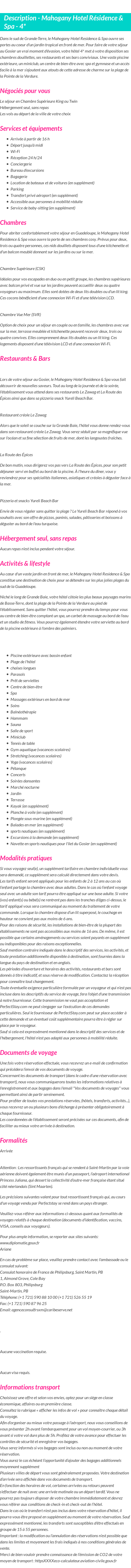 Détails du séjour